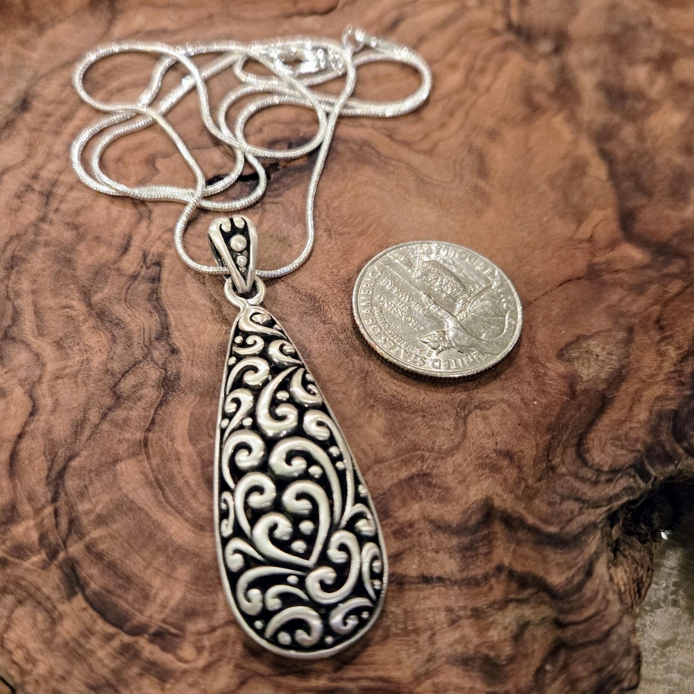 Vintage Scrolled Sterling Silver Pendant Necklace - Picture 3 of 4